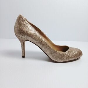 Vince Camuto Gold Glitter Round Toe Stiletto Pumps Heels Womens Size 7.5M